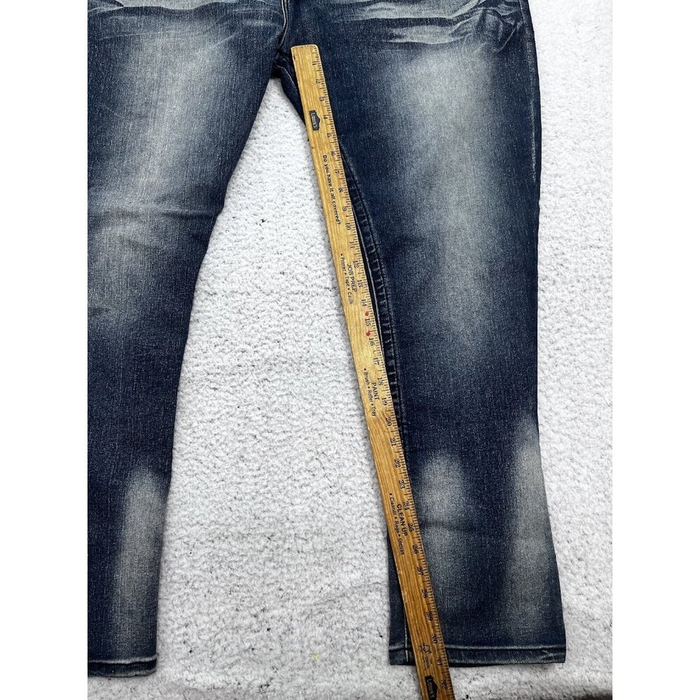 Men's Blue Cult Faded Wash Denim Jeans Embroidered Pockets Size 46x32 - Picture 3 of 11